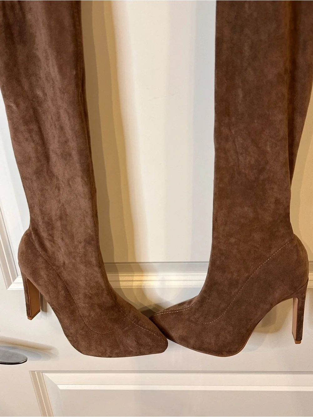 Fashion Nova Brown Suede Over the Knee Thigh High Heeled Boots Size 8